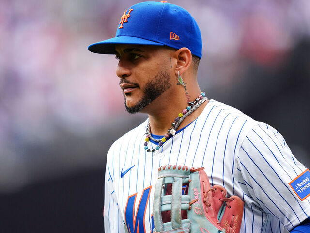 NEW YORK, NY - APRIL 04: Jose Siri #19 of the New York Mets looks on during the game between the Toronto Blue Jays and the New York Mets at Citi Field on Friday, April 4, 2025 in New York, New York.