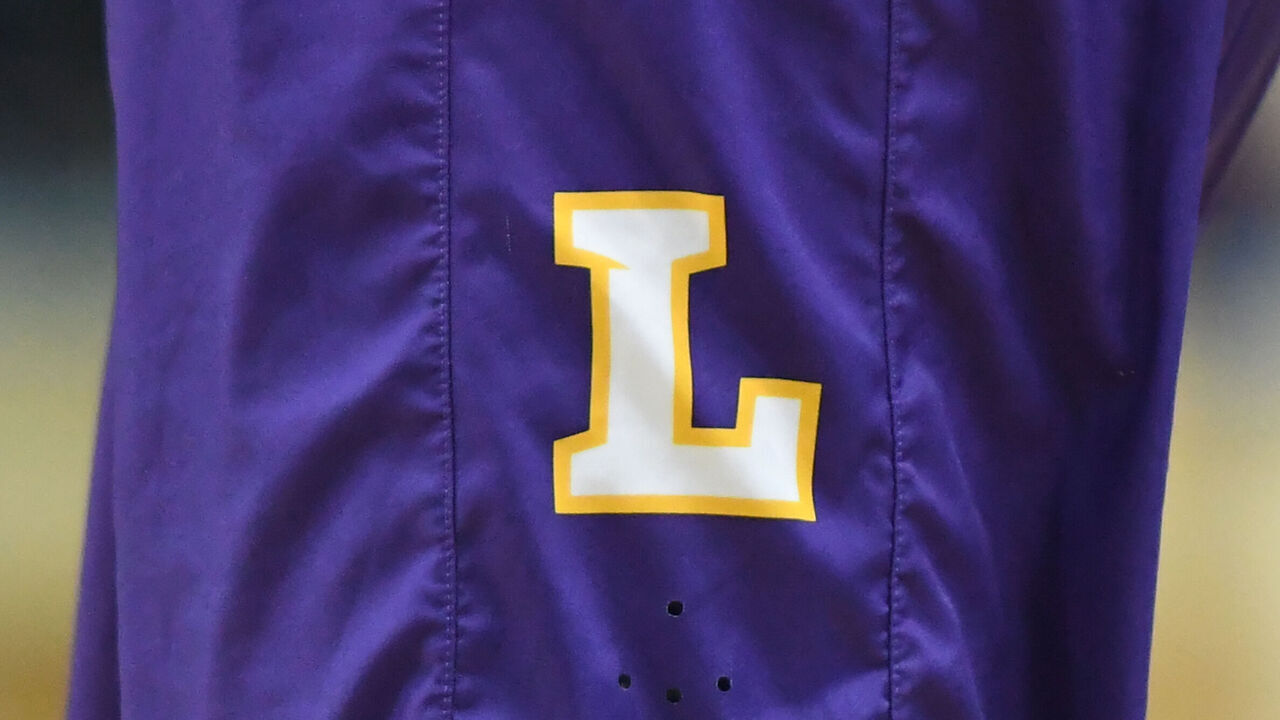 CHARLOTTE, NC - MARCH 16: The Lipscomb Bisons logo on a pair of shorte during the first round of the 2018 NCAA Men's Basketball Tournament against the North Carolina Tar Heels at the Spectrum Center on March 16, 2018 in Charlotte, North Carolina. The Tar Heels won 84-66.