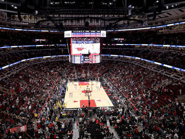 CHICAGO, ILLINOIS - MARCH 10: A general view of the United Center after the game between the Chicago Bulls and the Indiana Pacers on March 10, 2025 in Chicago, Illinois.