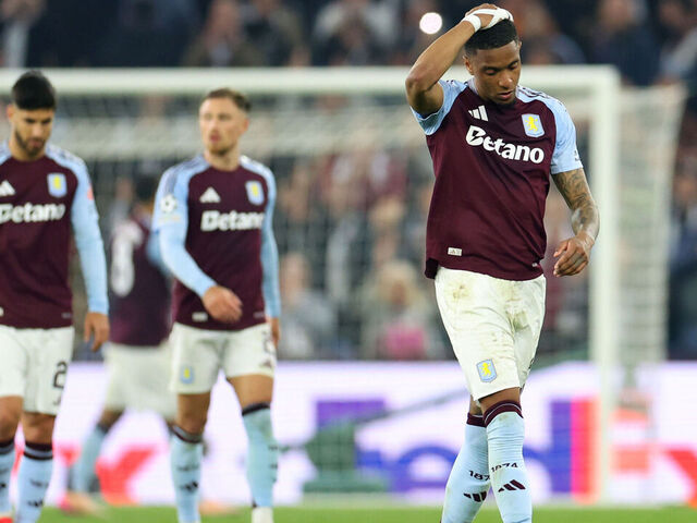 BIRMINGHAM, ENGLAND - APRIL 15: Ezri Konsa of Aston Villa reacts after the UEFA Champions League 2024/25 Quarter Final Second Leg match between Aston Villa FC and Paris Saint-Germain at Villa Park on April 15, 2025 in Birmingham, England.