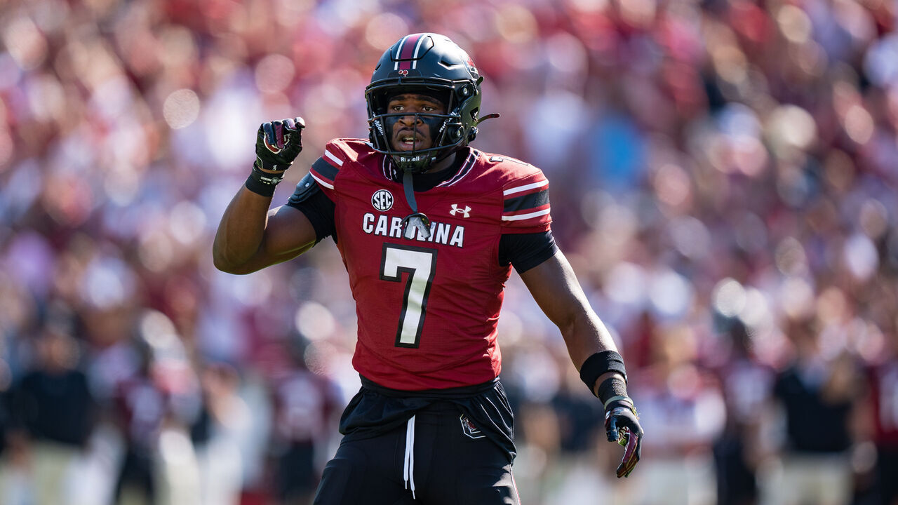 COLUMBIA, SOUTH CAROLINA - OCTOBER 05: Nick Emmanwori #7 of the South Carolina Gamecocks plays against the Mississippi Rebels during their game at Williams-Brice Stadium on October 05, 2024 in Columbia, South Carolina.