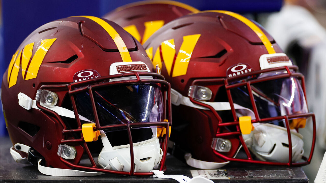 ARLINGTON, TEXAS - NOVEMBER 23: A detail of the Washington Commanders logo on a helmet against the Dallas Cowboys during the first half at AT&T Stadium on November 23, 2023 in Arlington, Texas.