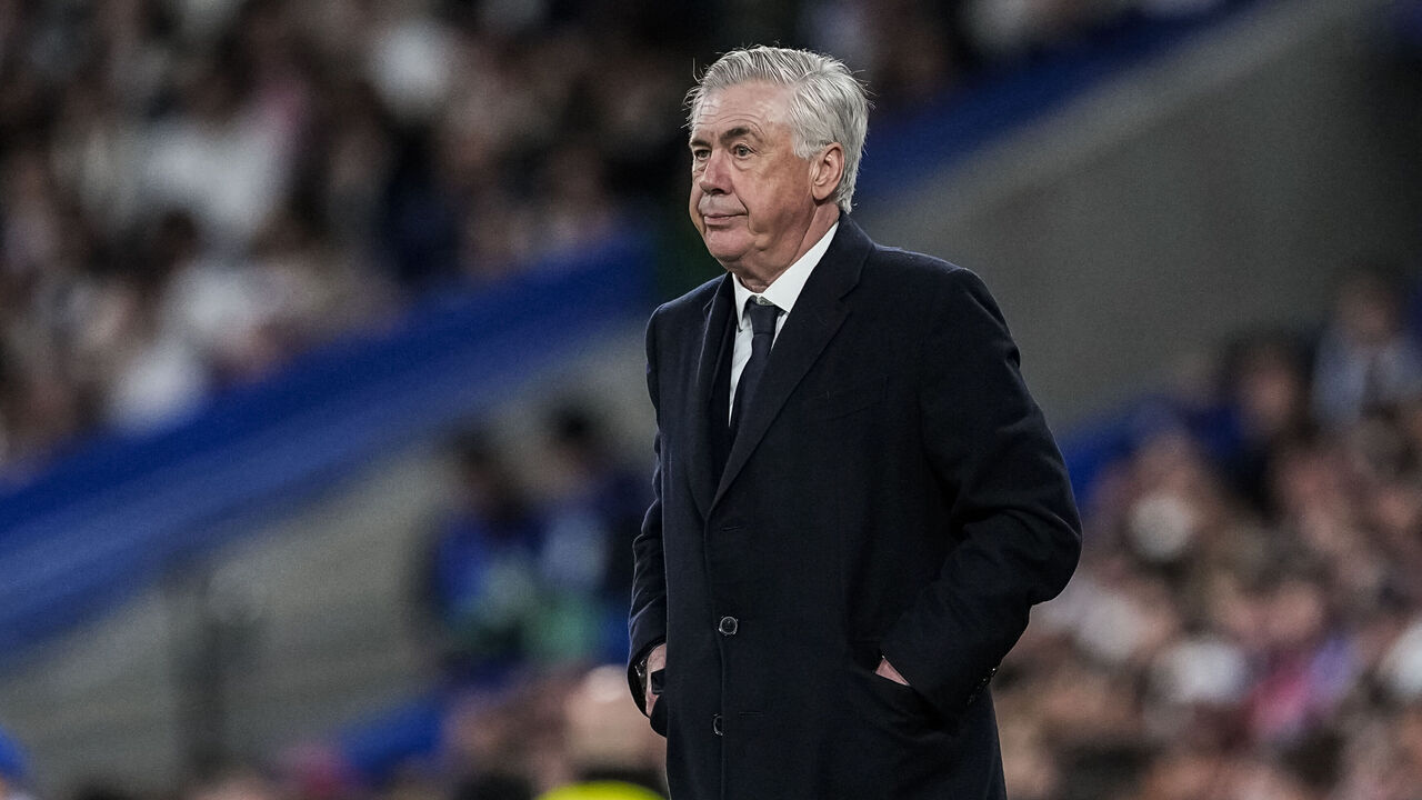MADRID, SPAIN - APRIL 16: Carlo Ancelotti, head coach of Real Madrid looks on during the UEFA Champions League 2024/25 Quarter Final Second Leg match between Real Madrid C.F. and Arsenal FC at Santiago Bernabeu stadium on April 16, 2025, in Madrid, Spain.