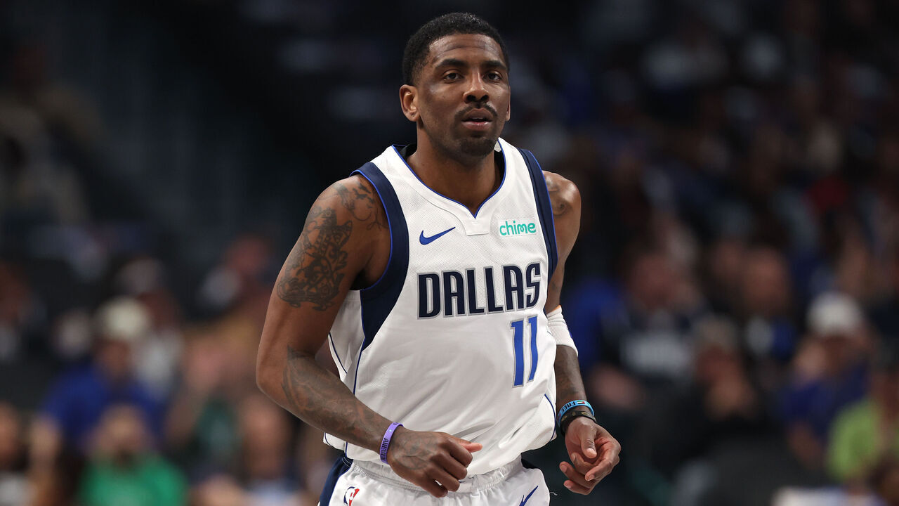 DALLAS, TEXAS - FEBRUARY 27: Kyrie Irving #11 of the Dallas Mavericks looks on during the first half of the game against the Charlotte Hornets at American Airlines Center on February 27, 2025 in Dallas, Texas. NOTE TO USER: User expressly acknowledges and agrees that, by downloading and/or using this photograph, user is consenting to the terms and conditions of the Getty Images License Agreement.