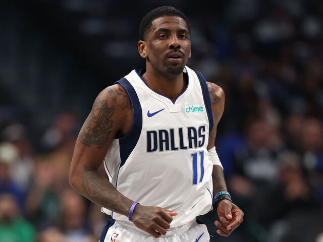 DALLAS, TEXAS - FEBRUARY 27: Kyrie Irving #11 of the Dallas Mavericks looks on during the first half of the game against the Charlotte Hornets at American Airlines Center on February 27, 2025 in Dallas, Texas. NOTE TO USER: User expressly acknowledges and agrees that, by downloading and/or using this photograph, user is consenting to the terms and conditions of the Getty Images License Agreement.