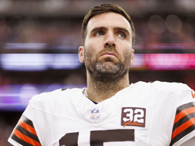 HOUSTON, TEXAS - JANUARY 13: Joe Flacco #15 of the Cleveland Browns looks on from the sideline before an AFC wild-card playoff football game against the Houston Texans at NRG Stadium on January 13, 2024 in Houston, Texas.