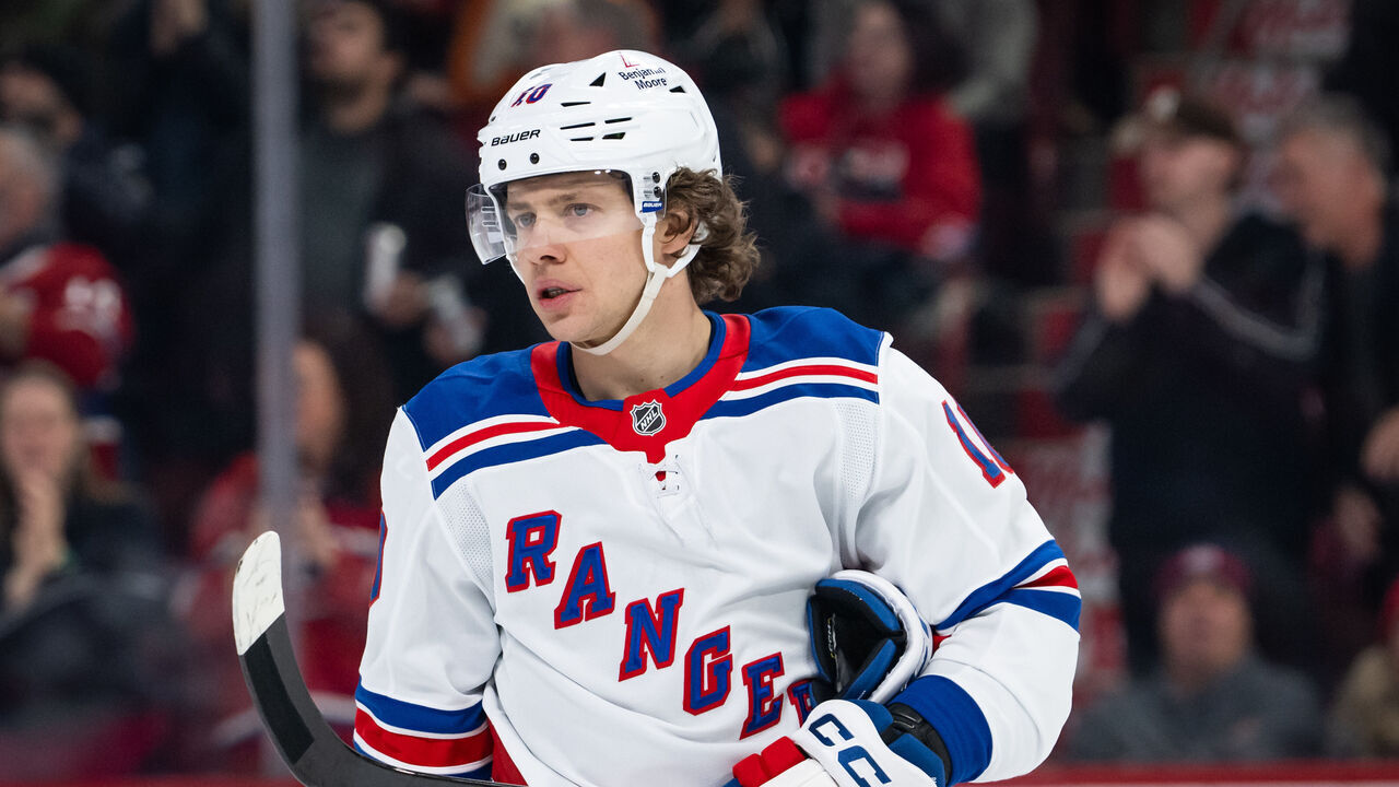 MONTREAL, QC - JANUARY 19: Artemi Panarin (10) of the New York Rangers waits for play to begin during the first period of the NHL game between the New York Rangers and the Montreal Canadiens on Jan 19 2025, at the Bell Centre in Montreal, QC