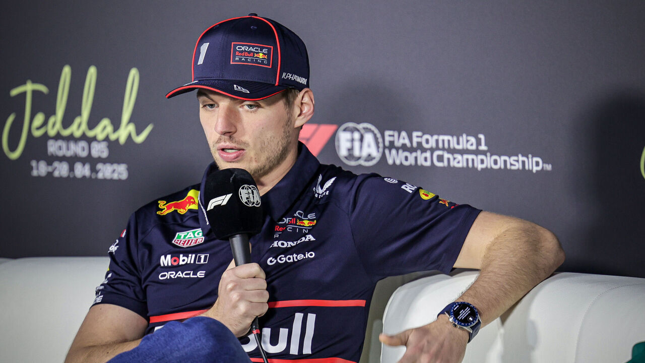 JEDDAH, SAUDI ARABIA - ARPIL 17: Max Verstappen of Red Bull participates in a news conference ahead of the Formula 1 Saudi Arabia Grand Prix at the 6.1 kilometer long Jeddah Corniche Circuit, in Jeddah, Saudi Arabia, April 17, 2025.