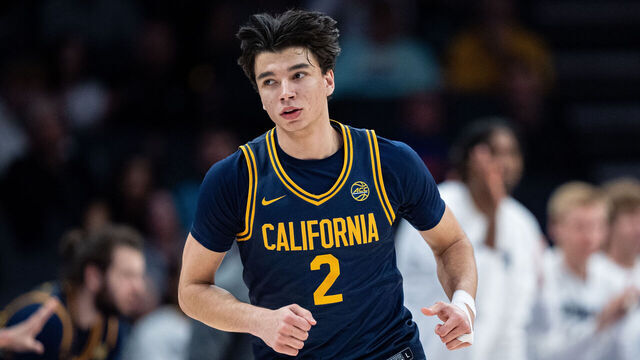 CHARLOTTE, NORTH CAROLINA - MARCH 12: Andrej Stojakovic #2 of the California Golden Bears plays against the Stanford Cardinal during the second round of the ACC men's basketball tournament at Spectrum Center on March 12, 2025 in Charlotte, North Carolina.