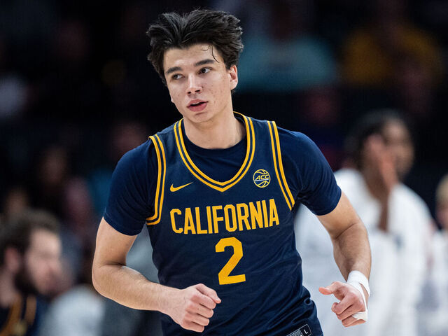 CHARLOTTE, NORTH CAROLINA - MARCH 12: Andrej Stojakovic #2 of the California Golden Bears plays against the Stanford Cardinal during the second round of the ACC men's basketball tournament at Spectrum Center on March 12, 2025 in Charlotte, North Carolina.