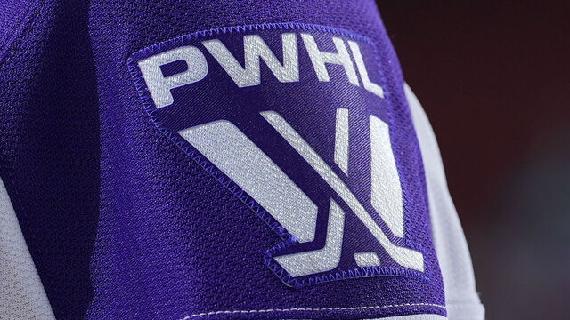 NEWARK, NJ - DECEMBER 22: A general view of the PWHL jersey logo during the PWHL game on December 22, 2024 at the Prudential Center in Newark, New Jersey