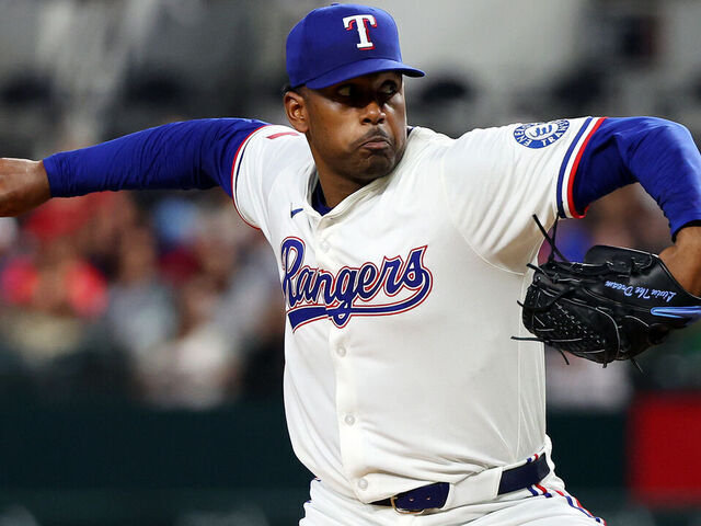 ARLINGTON, TEXAS - APRIL 17: Kumar Rocker #80 of the Texas Rangers pitches against the Los Angeles Angels in the first inning at Globe Life Field on April 17, 2025 in Arlington, Texas.