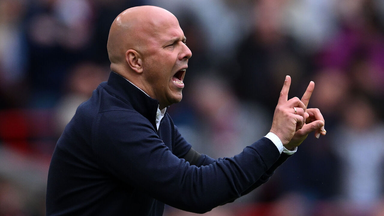 LIVERPOOL, ENGLAND - APRIL 13: Arne Slot, Manager of Liverpool, reacts during the Premier League match between Liverpool FC and West Ham United FC at Anfield on April 13, 2025 in Liverpool, England.