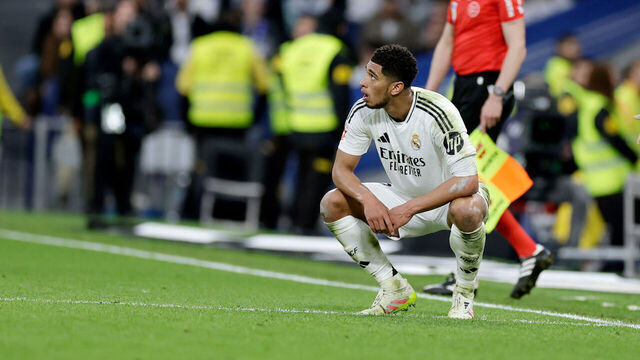 MADRID, SPAIN - APRIL 5: Jude Bellingham of Real Madrid disappointed during the LaLiga EA Sports match between Real Madrid v Valencia at the Estadio Santiago Bernabeu on April 5, 2025 in Madrid Spain