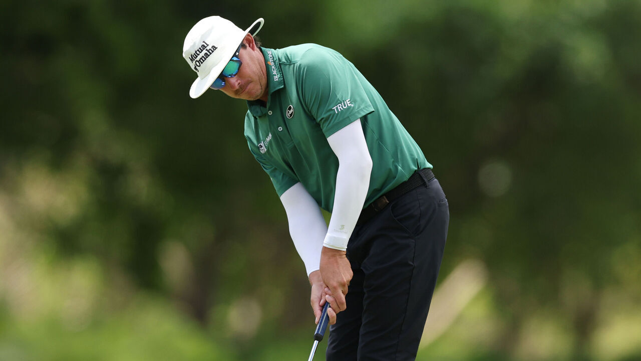 PUNTA CANA, DOMINICAN REPUBLIC - APRIL 18: Joel Dahmen of the United States hits a putt on the 14th green during the second round of the Corales Puntacana Championship 2025 at Puntacana Resort & Club, Corales Golf Course on April 18, 2025 in Punta Cana, Dominican Republic.