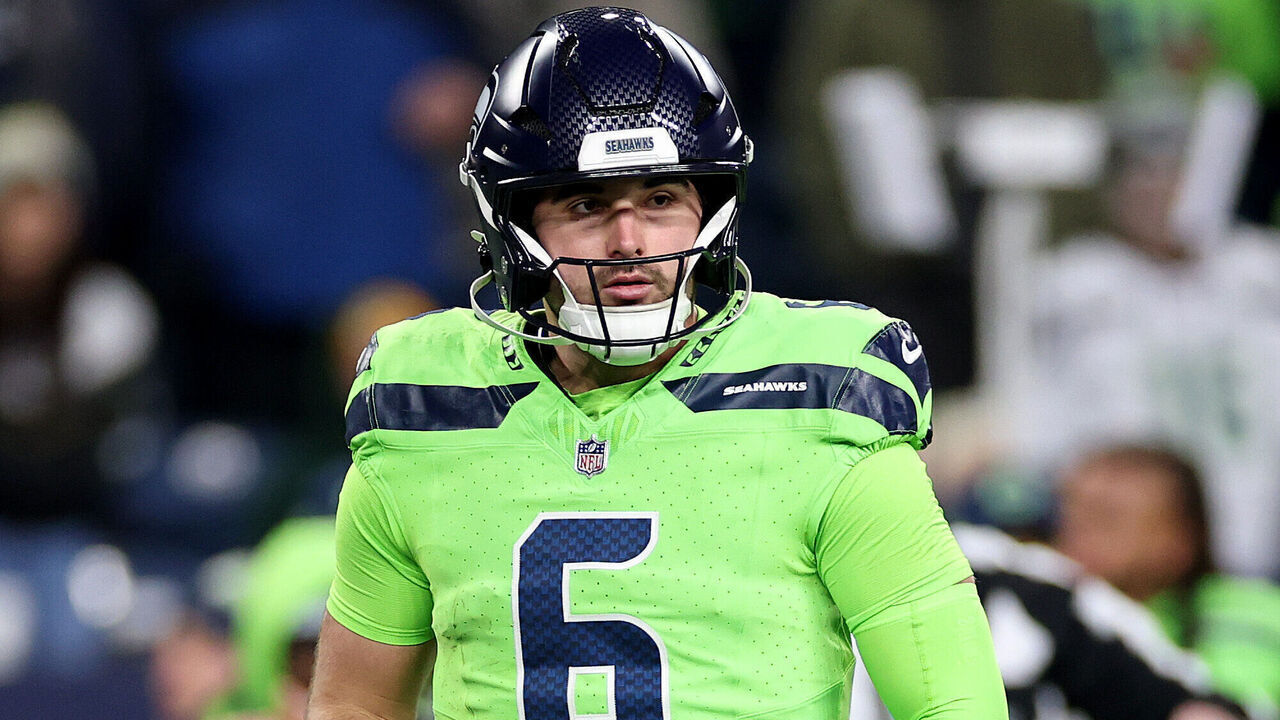 SEATTLE, WASHINGTON - DECEMBER 15: Sam Howell #6 of the Seattle Seahawks looks on against the Green Bay Packers at Lumen Field on December 15, 2024 in Seattle, Washington.