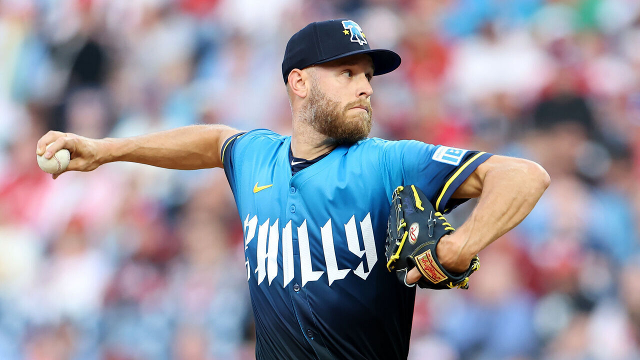 PHILADELPHIA, PENNSYLVANIA - APRIL 18: Zack Wheeler #45 of the Philadelphia Phillies pitches in the first inning against the Miami Marlins at Citizens Bank Park on April 18, 2025 in Philadelphia, Pennsylvania.
