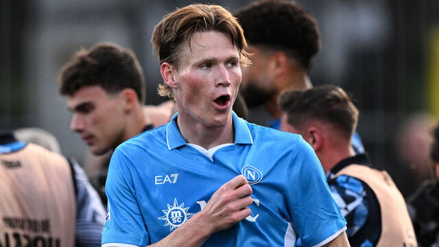 MONZA, ITALY - APRIL 19: Scott McTominay of Napoli celebrates his goal during the Serie match between Monza and Napoli at U-Power Stadium on April 19, 2025 in Monza, Italy.