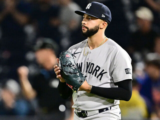 TAMPA, FLORIDA - APRIL 17: Devin Williams #38 of the New York Yankees reacts in the ninth inning against the Tampa Bay Rays at George M. Steinbrenner Field on April 17, 2025 in Tampa, Florida.