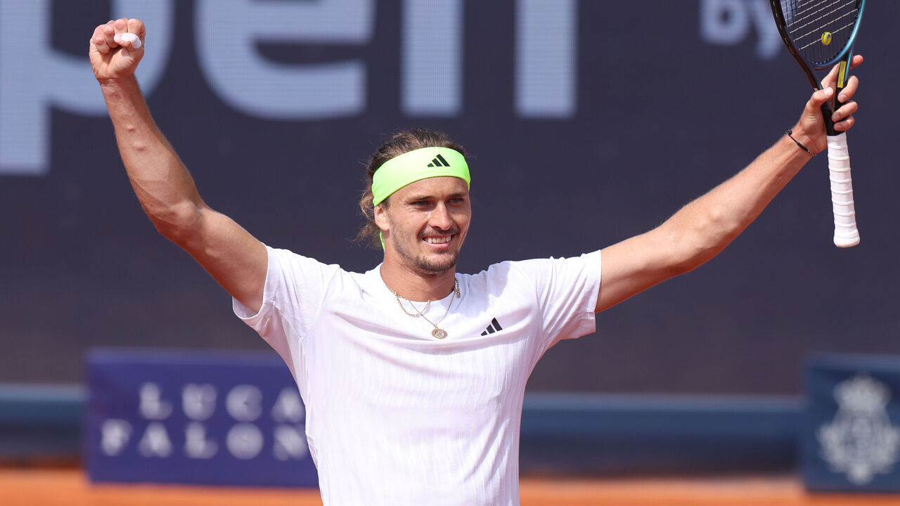 MUNICH, GERMANY - APRIL 20: Alexander Zverev of Germany celebrates during the final match against Ben Shelton of USA on day nine of the BMW Open at MTTC IPHITOS on April 20, 2025 in Munich, Germany.