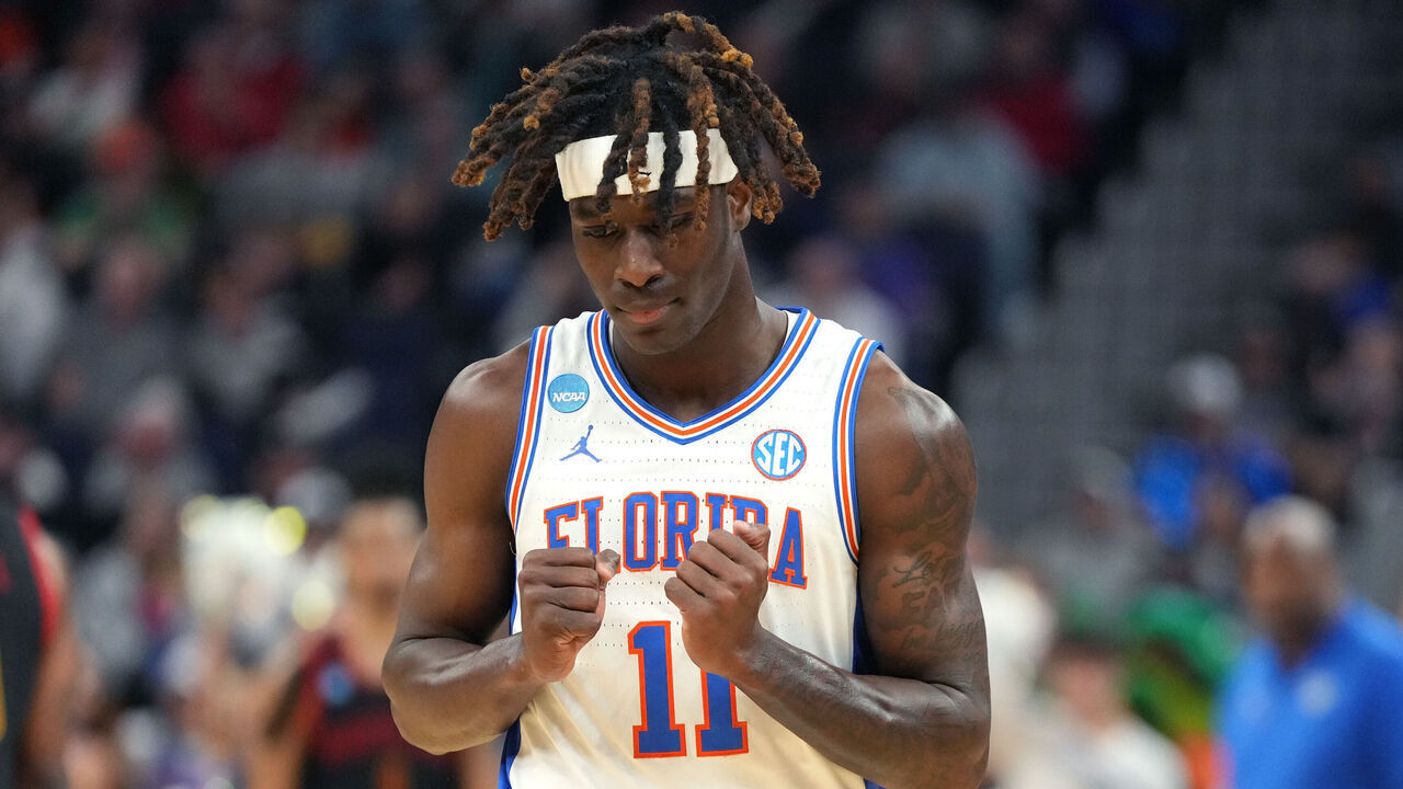 SAN FRANCISCO, CA - MARCH 27: Denzel Aberdeen #11 of the Florida Gators looks on during the NCAA Men's Basketball Tournament Sweet 16 game against the Maryland Terrapins at the Chase Center on March 27, 2025 in San Francisco, California.