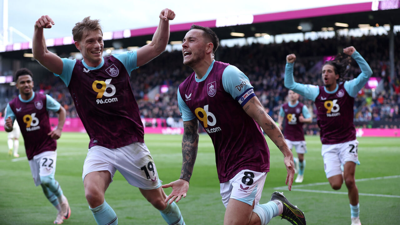 BURNLEY, ENGLAND - APRIL 21: Josh Brownhill of Burnley celebrates scoring his team's second goal from the penalty-spot during the Sky Bet Championship match between Burnley FC and Sheffield United FC at Turf Moor on April 21, 2025 in Burnley, England.