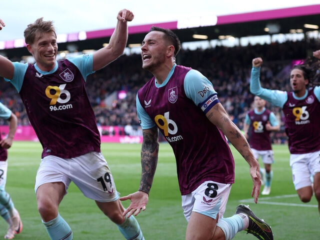 BURNLEY, ENGLAND - APRIL 21: Josh Brownhill of Burnley celebrates scoring his team's second goal from the penalty-spot during the Sky Bet Championship match between Burnley FC and Sheffield United FC at Turf Moor on April 21, 2025 in Burnley, England.