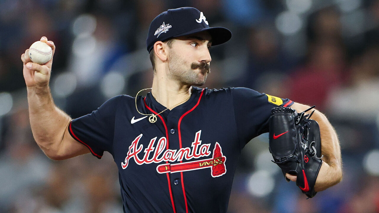TORONTO, ON - APRIL 16: Spencer Strider #99 of the Atlanta Braves pitches during the game between the Atlanta Braves and the Toronto Blue Jays at Rogers Centre on Wednesday, April 16, 2025 in TorontoOntario, Canada.