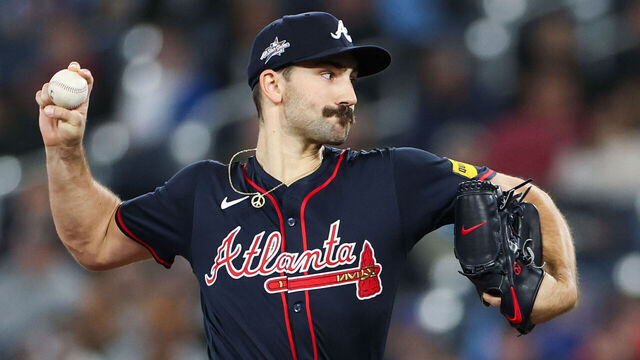 TORONTO, ON - APRIL 16: Spencer Strider #99 of the Atlanta Braves pitches during the game between the Atlanta Braves and the Toronto Blue Jays at Rogers Centre on Wednesday, April 16, 2025 in TorontoOntario, Canada.