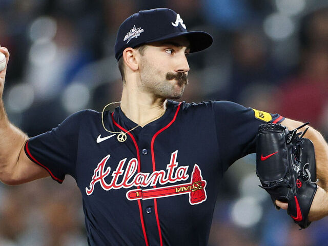 TORONTO, ON - APRIL 16: Spencer Strider #99 of the Atlanta Braves pitches during the game between the Atlanta Braves and the Toronto Blue Jays at Rogers Centre on Wednesday, April 16, 2025 in TorontoOntario, Canada.