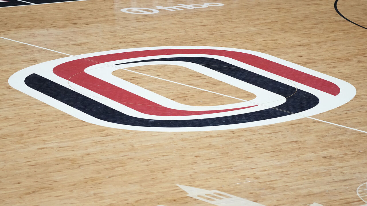 OMAHA, NE - DECEMBER 17: The Nebraska-Omaha Mavericks logo on the floor before a college basketball game against the Stetson Hatters at Baxter Arena on December 17, 2023 in Omaha, Nebraska.