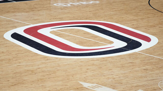 OMAHA, NE - DECEMBER 17: The Nebraska-Omaha Mavericks logo on the floor before a college basketball game against the Stetson Hatters at Baxter Arena on December 17, 2023 in Omaha, Nebraska.