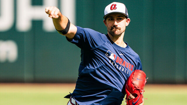 ATLANTA, GA - APRIL 18: Spencer Strider #99 of the Atlanta Braves throws during batting practice before the game against the Minnesota Twins at Truist Park on April 18, 2025 in Atlanta, Georgia. (Kevin D. Liles/Atlanta Braves/Getty Images)