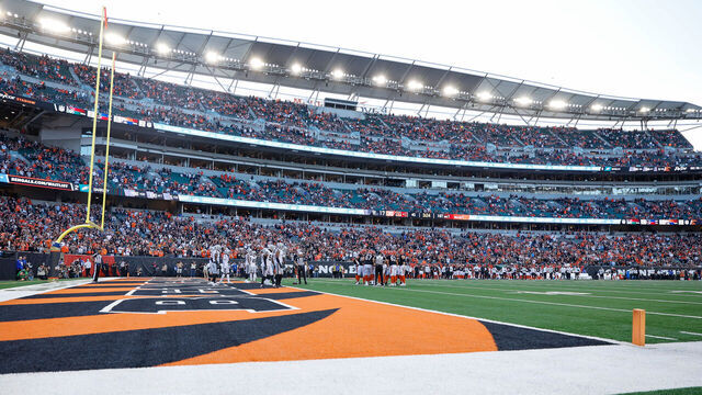 CINCINNATI, OHIO - NOVEMBER 3: A general overall interior view of Paycor Stadium during the second half between the Cincinnati Bengals and the Las Vegas Raiders at Paycor Stadium on November 3, 2024 in Cincinnati, Ohio.