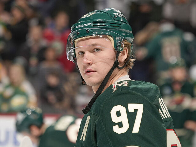 SAINT PAUL, MN - JANUARY 23: Kirill Kaprizov #97 of the Minnesota Wild warms up prior to the game against the Utah Hockey Club at the Xcel Energy Center on January 23, 2025 in Saint Paul, Minnesota.
