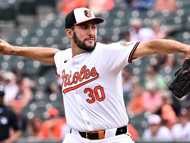 BALTIMORE, MARYLAND - JULY 31, 2024: Grayson Rodriguez #30 of the Baltimore Orioles throws a pitch during the first inning against the Toronto Blue Jays at Oriole Park at Camden Yards on July 31, 2024 in Baltimore, Maryland.
