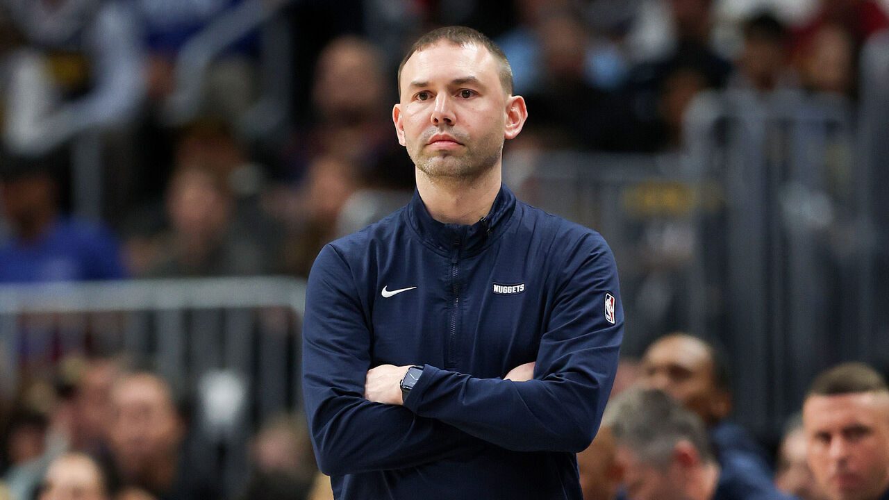 DENVER, COLORADO - APRIL 21: Interim Head coach David Adelman of the Denver Nuggets looks on during the first quarter against the Los Angeles Clippers in Game Two of the Western Conference First Round NBA Playoffs at Ball Arena on April 21, 2025 in Denver, Colorado.