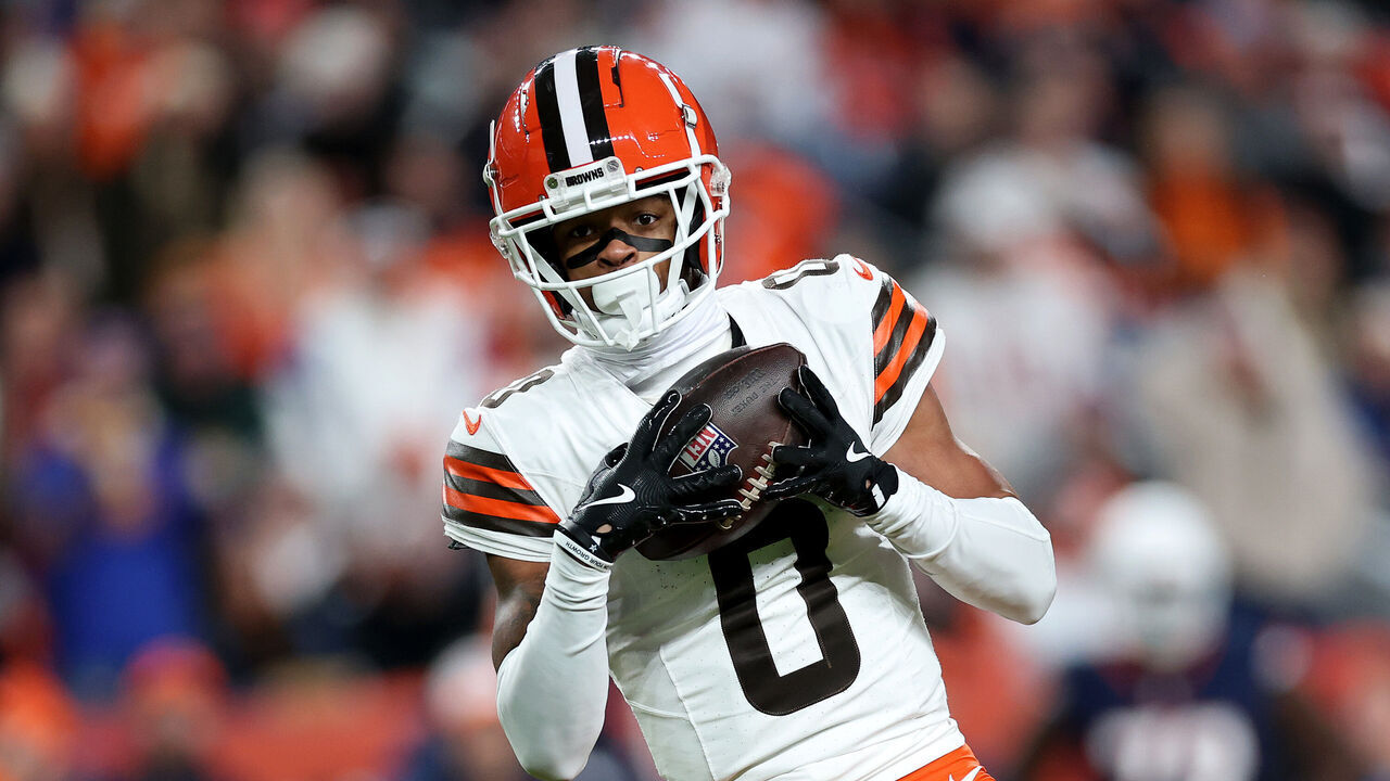 DENVER, COLORADO - DECEMBER 02: Greg Newsome II #0 of the Cleveland Browns intercepts a pass during the second quarter in the game against the Denver Broncos at Empower Field At Mile High on December 02, 2024 in Denver, Colorado.