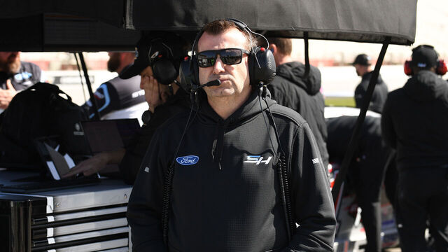ATLANTA, GA - FEBRUARY 24: Rodney Childers, crew chief for Josh Berry (#4 Stewart Haas Racing Harrison's Ford) during qualifying for the running of the NASCAR Cup Series Ambetter Health 400 on February 24, 2024, at Atlanta Motor Speedway in Hampton, GA.