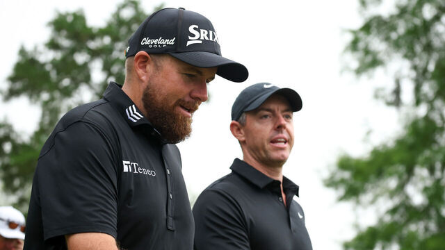 AVONDALE, LOUISIANA - APRIL 24: Shane Lowry of Ireland and Rory McIlroy of Northern Ireland walk together on day one of the Zurich Classic of New Orleans on April 24, 2025 in Avondale, Louisiana.