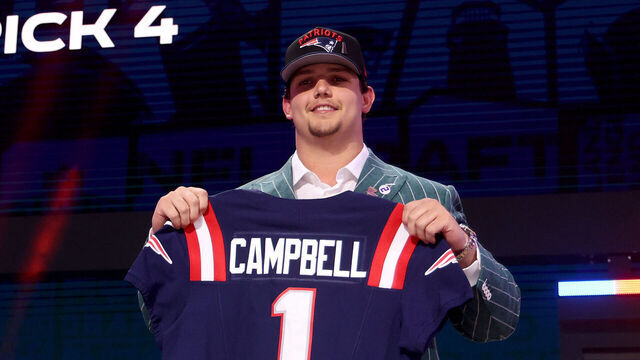 GREEN BAY, WISCONSIN - APRIL 24: Offensive Tackle Will Campbell of LSU poses after being selected fourth overall pick by the New England Patriots during the first round of the 2025 NFL Draft at Lambeau Field on April 24, 2025 in Green Bay, Wisconsin.