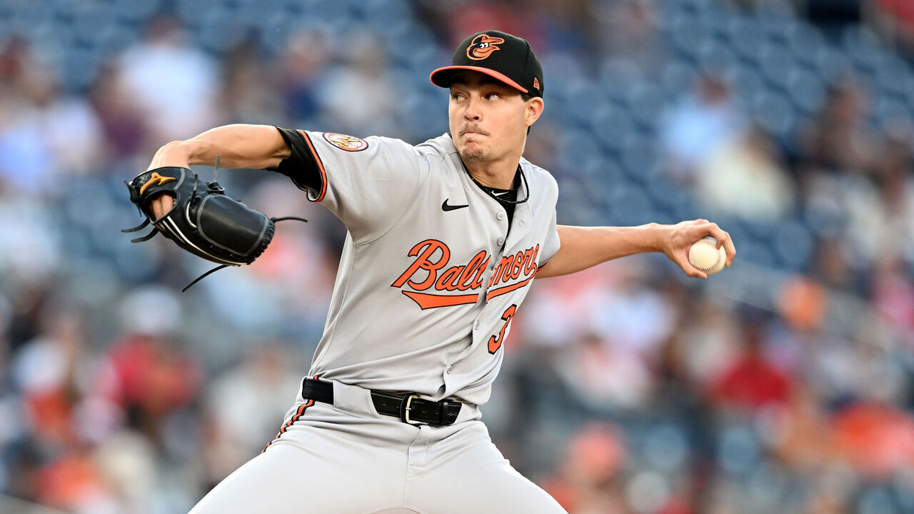 WASHINGTON, DC - APRIL 24: Cade Povich #37 of the Baltimore Orioles pitches in the second inning against the Washington Nationals at Nationals Park on April 24, 2025 in Washington, DC.