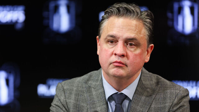 OTTAWA, ON - APRIL 24: Ottawa Senators Head Coach Travis Green addresses the media after Game Three of the First Round of the 2025 Stanley Cup Playoffs between the Toronto Maple Leafs and Ottawa Senators on April 24, 2025, at Canadian Tire Centre in Ottawa, ON, Canada.