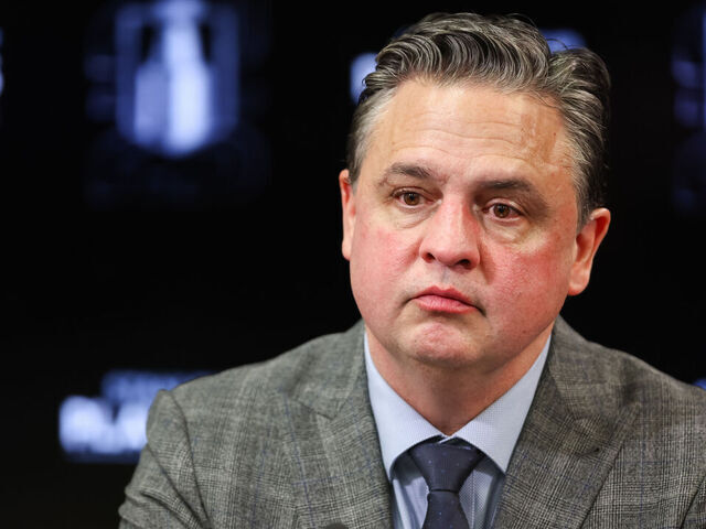 OTTAWA, ON - APRIL 24: Ottawa Senators Head Coach Travis Green addresses the media after Game Three of the First Round of the 2025 Stanley Cup Playoffs between the Toronto Maple Leafs and Ottawa Senators on April 24, 2025, at Canadian Tire Centre in Ottawa, ON, Canada.