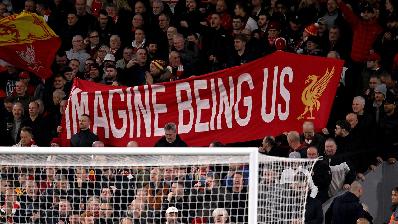 LIVERPOOL, ENGLAND - DECEMBER 01: (THE SUN OUT, THE SUN ON SUNDAY OUT) Liverpool fans at the end of the Premier League match between Liverpool FC and Manchester City FC at Anfield on December 01, 2024 in Liverpool, England.