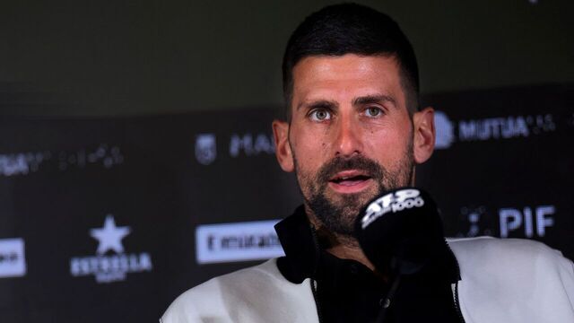 Serbia's Novak Djokovic answers to journalists during a press conference at the 2025 ATP Tour Madrid Open tennis tournament in Madrid, on April 24, 2025.