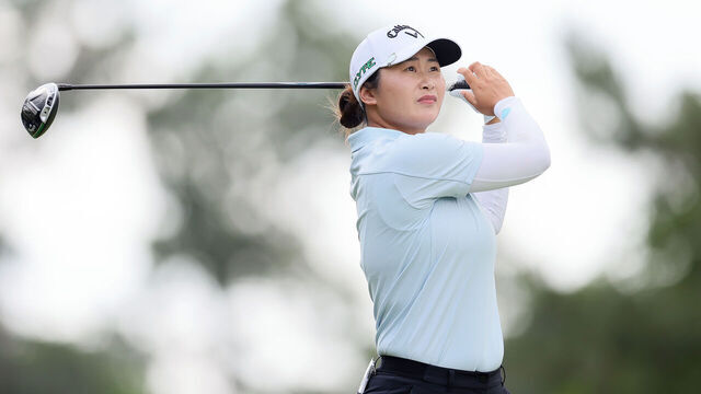 THE WOODLANDS, TEXAS - APRIL 25: Yan Liu of China plays her shot from the second tee during the second round of The Chevron Championship 2025 at The Club at Carlton Woods on April 25, 2025 in The Woodlands, Texas.