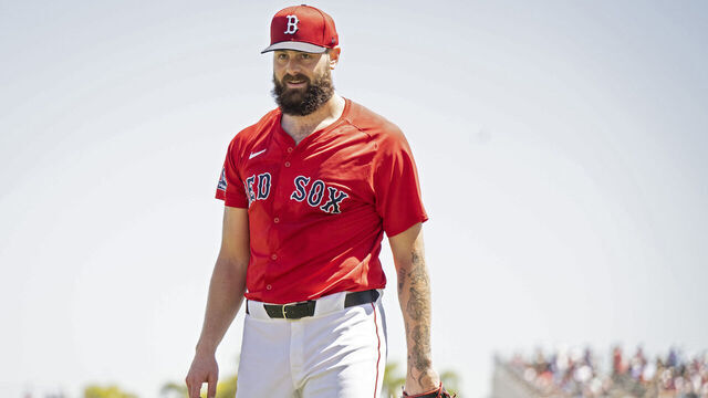 FORT MYERS, FLORIDA - MARCH 11: Lucas Giolito #54 of the Boston Red Sox pitches during a Grapefruit League game against the Philadelphia Phillies at JetBlue Park at Fenway South in Fort Myers, Florida on March 11, 2025.