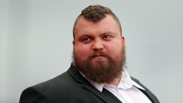 STOKE-ON-TRENT, ENGLAND - FEBRUARY 06: Britain's strongest man Eddie Hall attends the match between Stoke City and Everton at the Britannia Stadium on February 06, 2016 in Stoke-on-Trent, England.