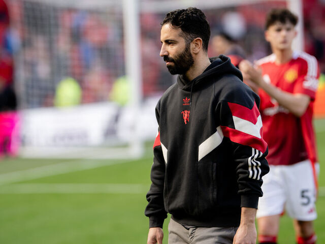 MANCHESTER, ENGLAND - APRIL 20: Manager Ruben Amorim of Manchester United applauds the fans after the Premier League match between Manchester United FC and Wolverhampton Wanderers FC at Old Trafford on April 20, 2025 in Manchester, England.